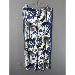 VILAGALLO Womens Size 44 (US XL) Wide-Leg Crop Trousers Pants Blue Animal Print